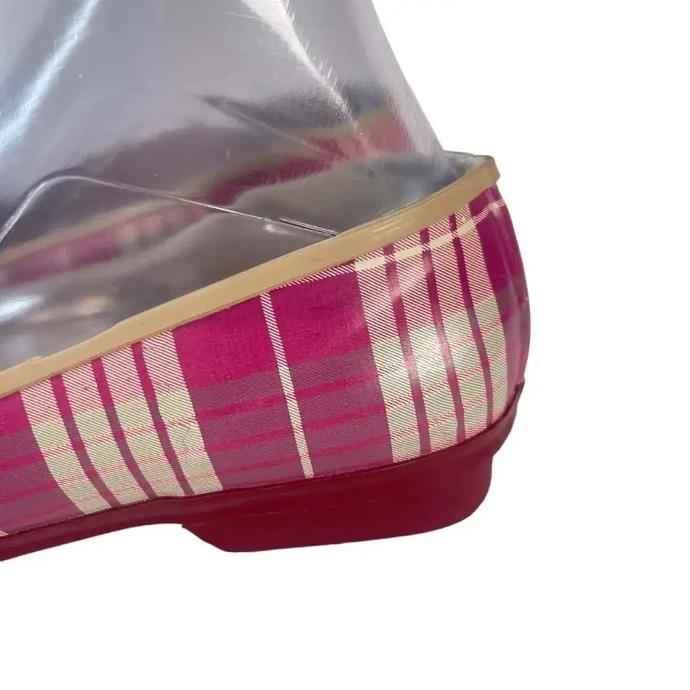 Sperry Top-Siders Pink Plaid Rubber Low Ankle Rain Boots Size 6.5